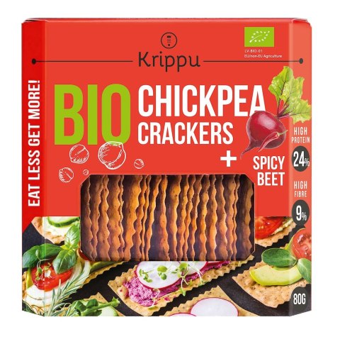 KRAKERSY PROTEINOWE Z CIECIERZYCY PIKANTNE Z BURAKIEM BIO 80 g - KRIPPU