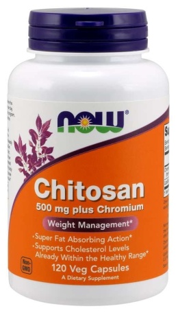 NOW FOODS Chitosan - Chitozan 500 mg + Chrom 100 mcg (120 kaps.)