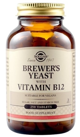 SOLGAR Brewer's Yeast 7 1/2 Grains with Vitamin B12 -Drożdże piwne z Witaminą B12 (250 tabl.)
