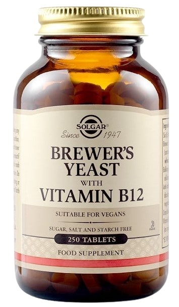 SOLGAR Brewer's Yeast 7 1/2 Grains with Vitamin B12 -Drożdże piwne z Witaminą B12 (250 tabl.)