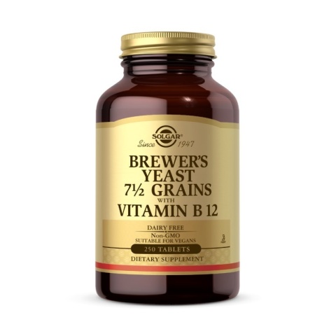 SOLGAR Brewer's Yeast 7 1/2 Grains with Vitamin B12 -Drożdże piwne z Witaminą B12 (250 tabl.)