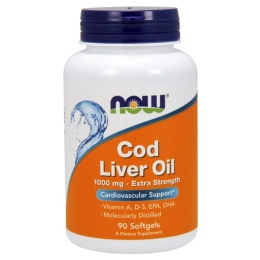 NOW FOODS Cod Liver Oil Extra Strength - Tran 1000 mg (90 kaps.)