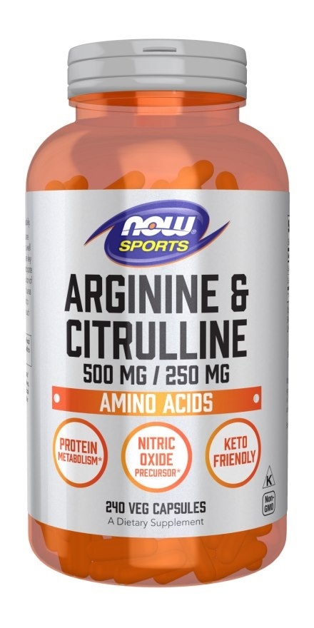 NOW FOODS L-Arginine 500 mg + L-Citrulline 250 mg (240 kaps.)