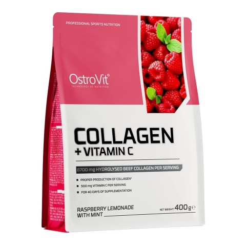 OSTROVIT Kolagen + Witamina C - smak lemoniady malinowej z miętą (400 g)