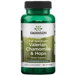 SWANSON Full Spectrum Valerian, Chamomile & Hops - Waleriana + Rumianek + Chmiel (60 kaps.)
