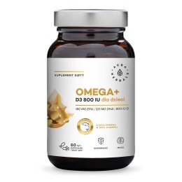 AURA HERBALS Omega+ dla dzieci (kapsułki twist-off) - Kwasy Omega 3 180 EPA 120 DHA + Witamina D3 800 IU (60 kaps.)