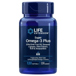LIFE EXTENSION Super Omega-3 Plus EPA/DHA z Lignanami Sezamowymi, Ekstraktem z Oliwek, Olejem z Kryla i Astaksantyną EU (120 ka
