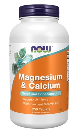 NOW FOODS Magnesium & Calcium - Magnez 266 z wapniem, cynkiem i witaminą D (250 tabl.)