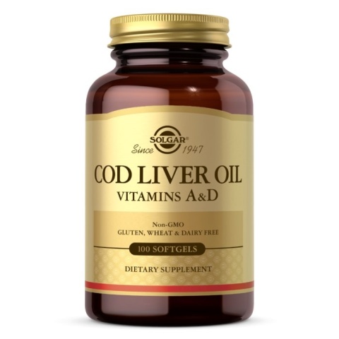 SOLGAR Cod Liver Oil - Vitamins A&D - Tran dorszowy - Suplement Witaminy A i D (100 kaps.)