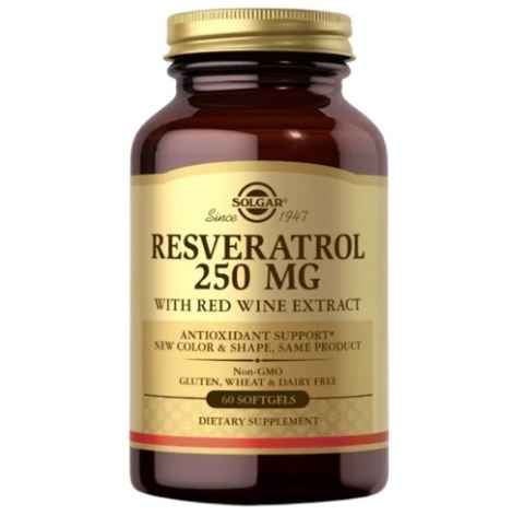SOLGAR Resveratrol 250 mg with Red Wine Extract - Resweratrol 250 mg oraz wyciąg z czerwonego wina (60 kaps.)