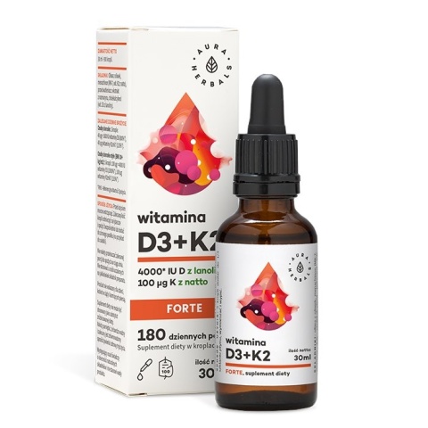 AURA HERBALS Witamina D3 + K2mk7 Forte w kroplach (30 ml)