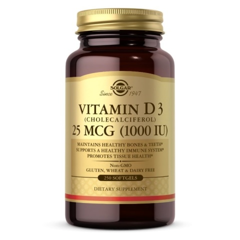 SOLGAR Witamina D3 1000 IU 25 mcg (250 kaps.)