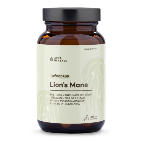 AURA HERBALS Mycodrop, Lion's Mane 30:1, 30% beta-glukan (60 kaps.)
