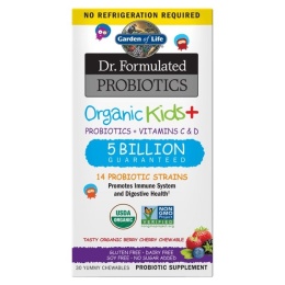 GARDEN OF LIFE Organic Kids + Probiotics + Vitamins C & D - smak jagodowo-wiśniowy (30 tabl.)