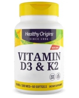 HEALTHY ORIGINS Vitamin D3 & K2 - Witamina D3 + K2 (60 kaps.)