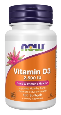 NOW FOODS Witamina D3 2500 IU (180 kaps.)