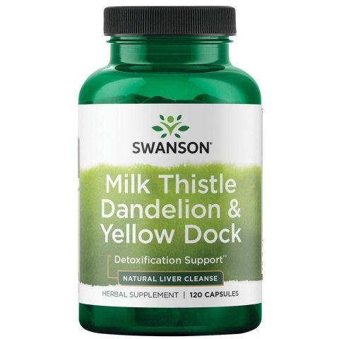 SWANSON Milk Thistle, Dandelion & Yellow Dock - Ostropest Plamisty, Mniszek lekarski i Szczaw żółty (120 kaps.)