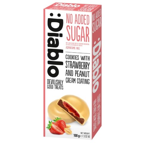 Ciasteczka z polewą truskawkowo - orzechową bez dodatku cukru Diablo, 100g
