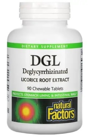 1 NATURAL FACTORS DGL Deglycyrrhizinated Licorice Root - Deglicyryzynowy ekstrakt z lukrecji (90 tabl.) PROMO