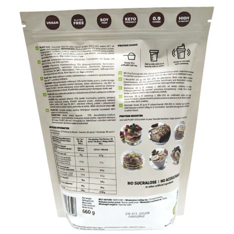 Białko roślinne o smaku czekoladowym z olejem MCT Plant-Go! 660 g