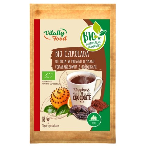 Czekolada do picia o smaku pomarańczowym z goździkami Vitally Food BIO, 18g