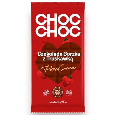 Czekolada gorzka 70% z liofilizowaną truskawką CHOC CHOC, 50g