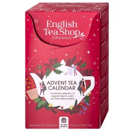 KALENDARZ ADWENTOWY CZERWONY (HERBATY I HERBATKI) BIO (13 SMAKÓW) (25 x 1,5 g) 37,5 g ENGLISH TEA SHOP ORGANIC (PRODUKT SEZONOW