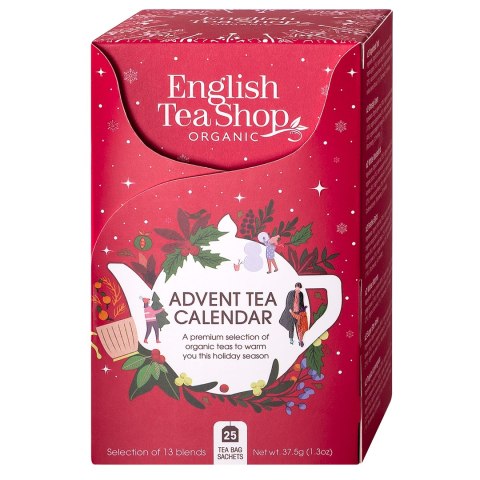 KALENDARZ ADWENTOWY CZERWONY (HERBATY I HERBATKI) BIO (13 SMAKÓW) (25 x 1,5 g) 37,5 g ENGLISH TEA SHOP ORGANIC (PRODUKT SEZONOW