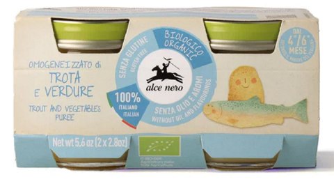 MIĘSO PSTRĄGA Z WARZYWAMI BEZGLUTENOWE OD 4 MIESIĄCA BIO (2 x 80 g) 160 g - ALCE NERO