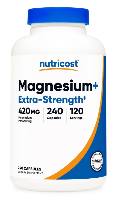 NUTRICOST Magnesium+ Extra Strength - Tlenek magnezu + Glicynian magnezu (240 kaps.)