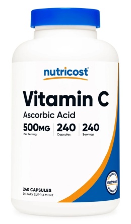 NUTRICOST Vitamin C Ascorbic Acid 500 mg - Witamina C - Kwas askorbionowy (240 kaps.)