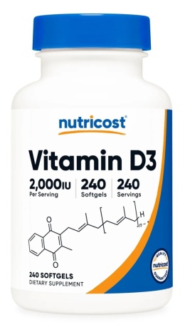 NUTRICOST Vitamin D3 2000IU - Witamina D3 cholekalcyferol 50 mcg (240 miękkich kaps.)