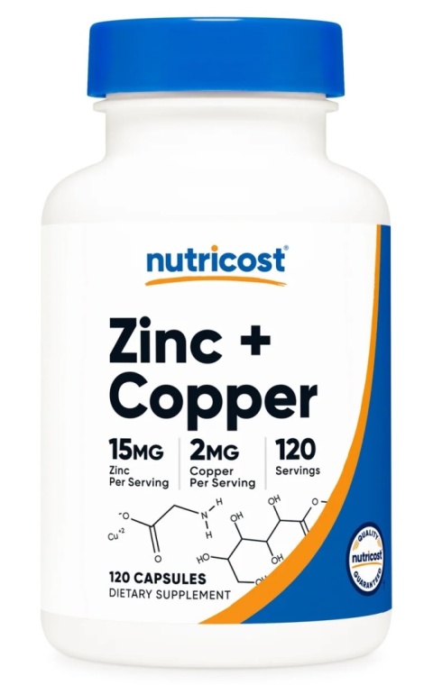 NUTRICOST Zinc 15 mg + Copper 2 mg - Cynk + Miedź (120 kaps.)