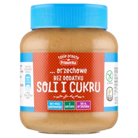 KREM Z ORZESZKÓW ZIEMNYCH PRAŻONYCH BEZ DODATKU SOLI I CUKRU BEZGLUTENOWY 350 g - PRIMAVIKA