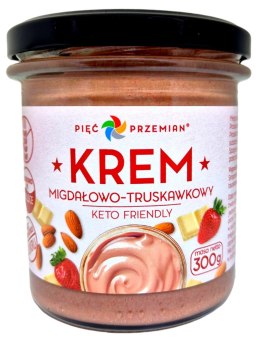 KREM MIGDAŁOWO - CZEKOLADOWO - TRUSKAWKOWY BEZ DODATKU CUKRÓW BEZGLUTENOWY KETO 300 g - PIĘĆ PRZEMIAN