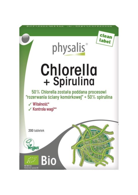 CHLORELLA + SPIRULINA BIO 200 TABLETEK - PHYSALIS