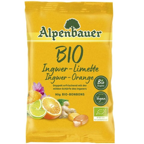 CUKIERKI Z NADZIENIEM O SMAKU IMBIROWO - LIMONKOWYM I IMBIROWO - POMARAŃCZOWYM BIO 90 g - ALPENBAUER