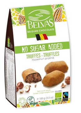 CZEKOLADKI BELGIJSKIE TRUFLE Z ORZECHAMI LASKOWYMI BEZ DODATKU CUKRÓW FAIR TRADE BEZGLUTENOWE BIO 100 g - BELVAS