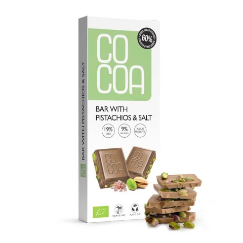 TABLICZKA Z PISTACJAMI I SOLĄ BIO 40 g - COCOA