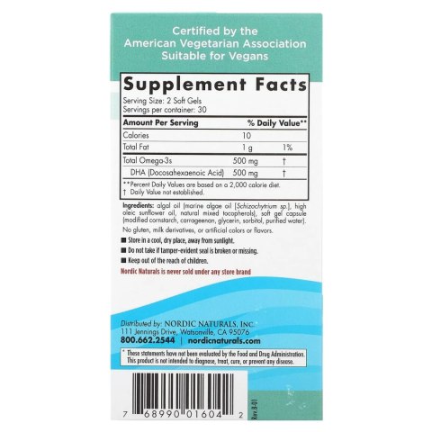 Nordic Algae DHA 500mg 60 kaps