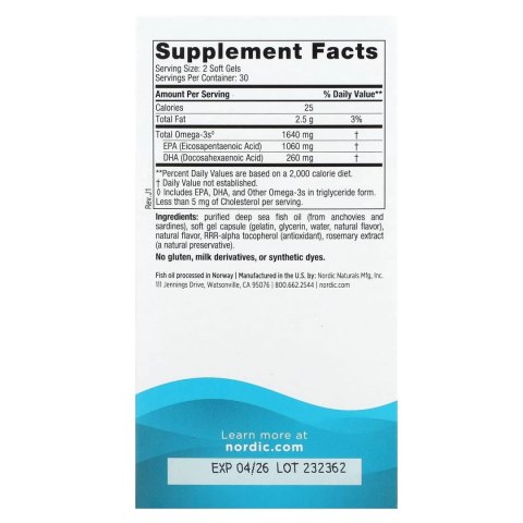 Nordic EPA Xtra Fish Oil 1640mg Lemon 60 kaps