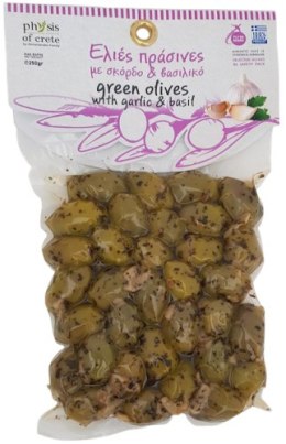 Oliwki zielone z czosnkiem i bazylią 250g