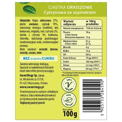 Ciastka orkiszowe z cytryną i szpinakiem SweetVegy, 100g