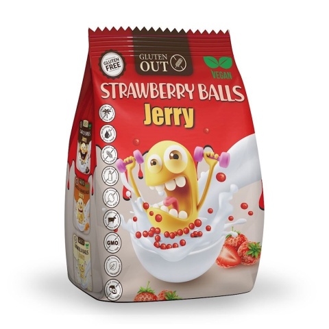 Kulki śniadaniowe "Strawberry Flavour JERRY" - Truskawka Gluten Out, 375g