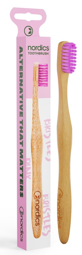 SZCZOTECZKA DO ZĘBÓW BAMBUSOWA RÓŻOWA ŚREDNIO TWARDA - NORDICS