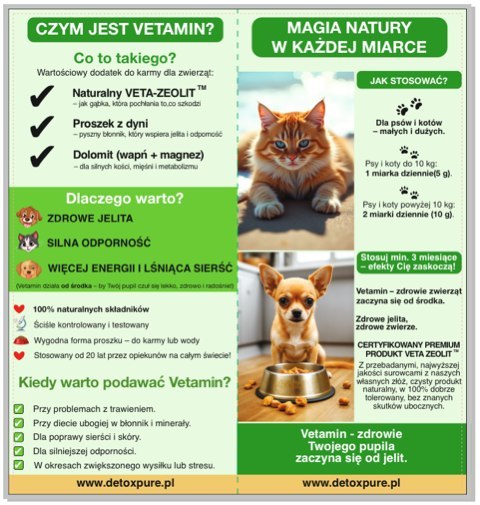 Zeolit Detox Pure dla psów i kotów 400 g